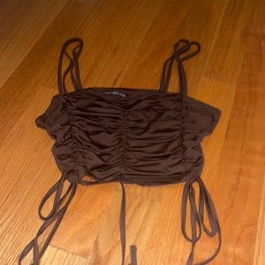 Brown Ruched Spaghetti Strap Shirt